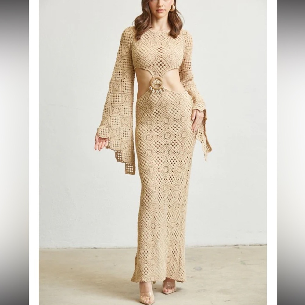 NWT Anthropologie BLITHE Crochet Cottogecore With Dramatic Trumpet Sleeve